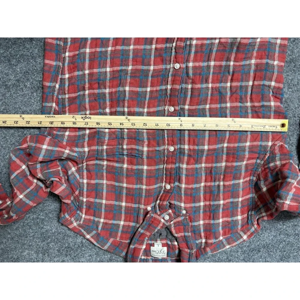 J.CREW Shirt Mens L Red Plaid Long Sleeve Flannel Button-Up Slim Casual Cotton